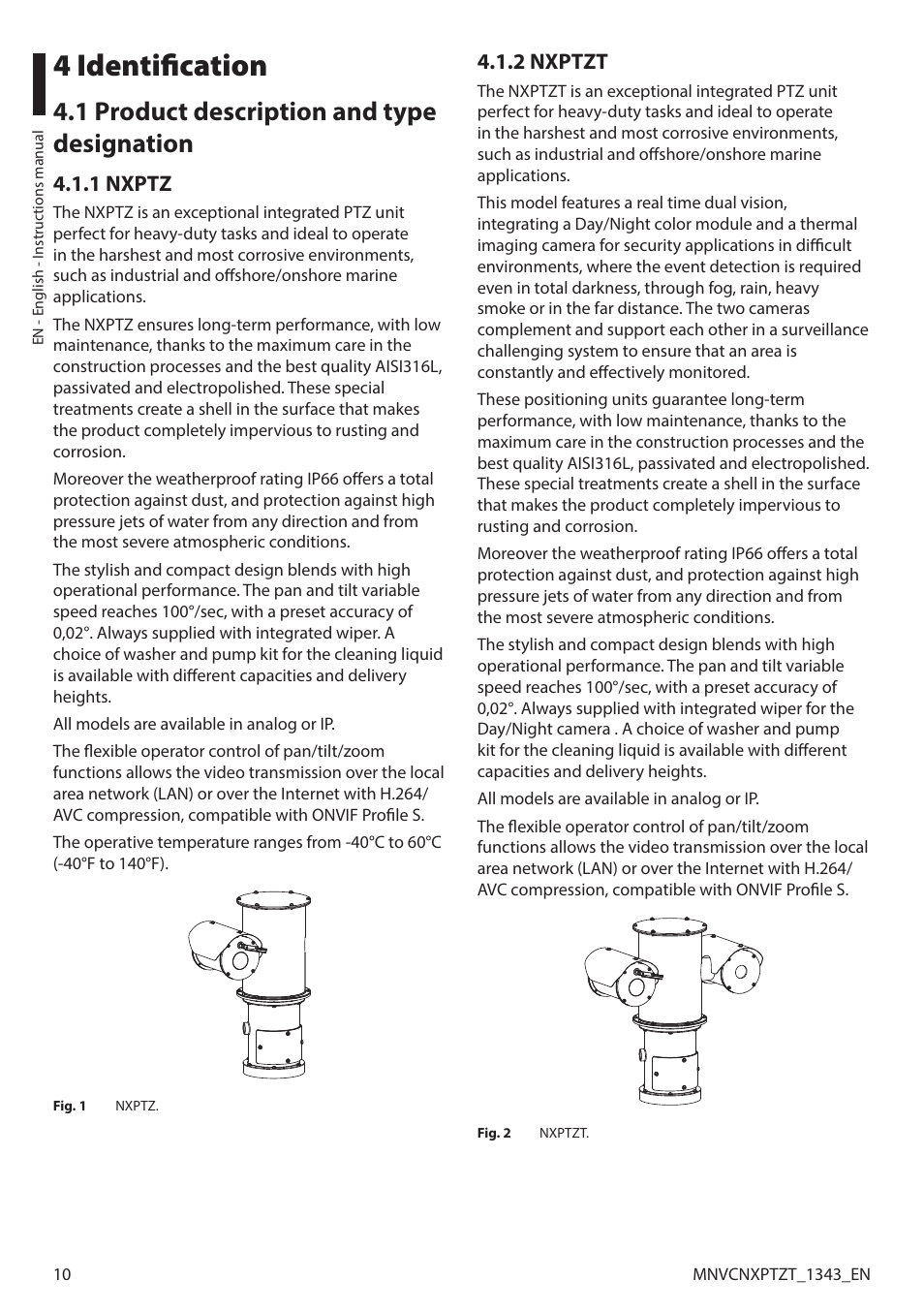 4 identification, 1 product description and type designation, 1 nxptz | 2 nxptzt, 1 nxptz 4.1.2 nxptzt | Videotec NXPTZT User Manual | Page 10 / 76