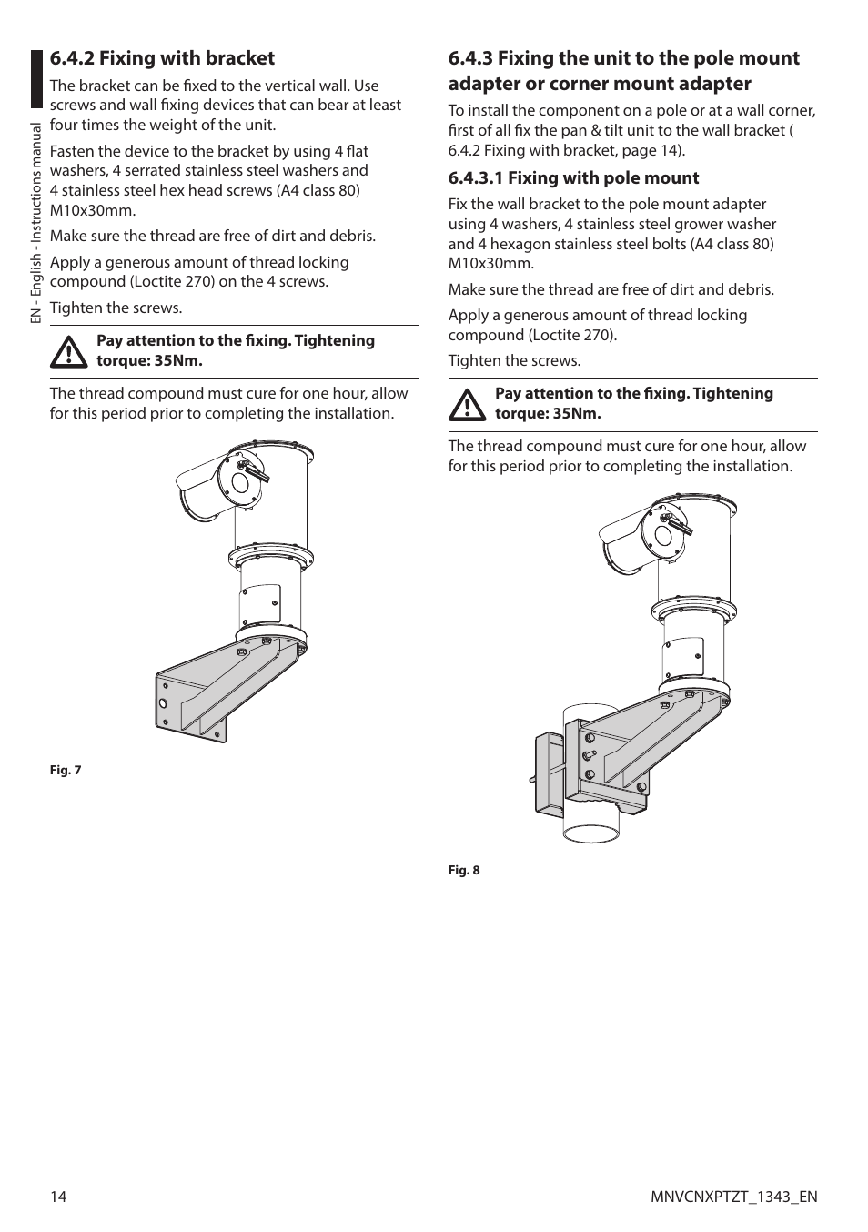 2 fixing with bracket, 1 fixing with pole mount | Videotec NXPTZT User Manual | Page 14 / 76