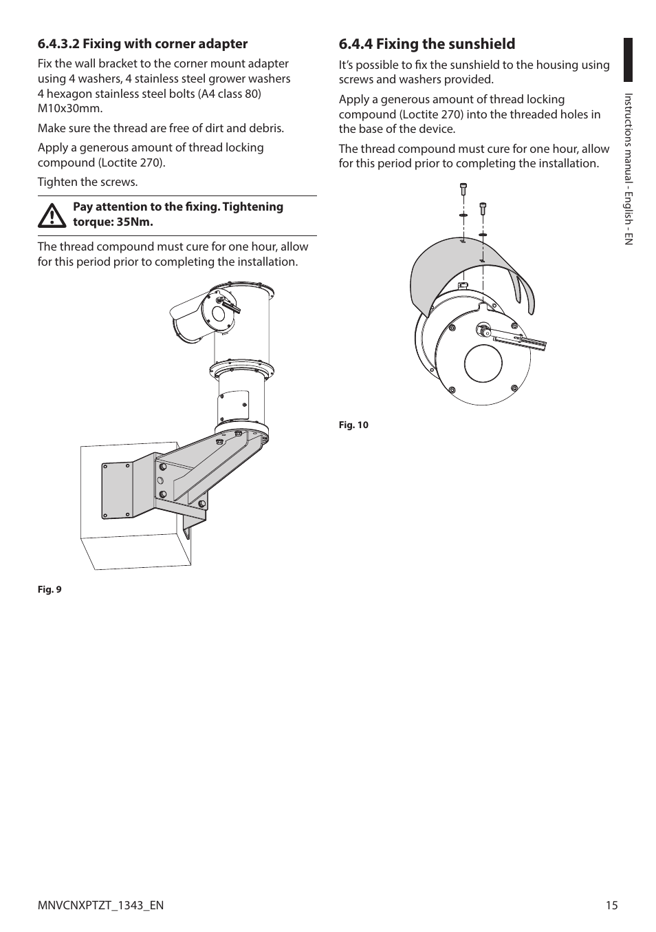 2 fixing with corner adapter, 4 fixing the sunshield | Videotec NXPTZT User Manual | Page 15 / 76