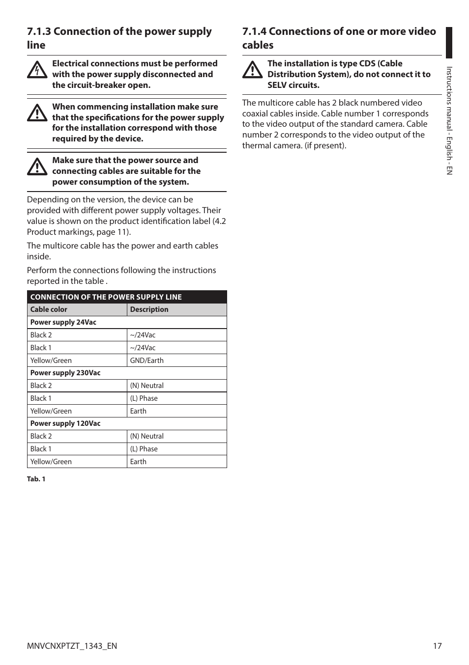 3 connection of the power supply line, 4 connections of one or more video cables | Videotec NXPTZT User Manual | Page 17 / 76