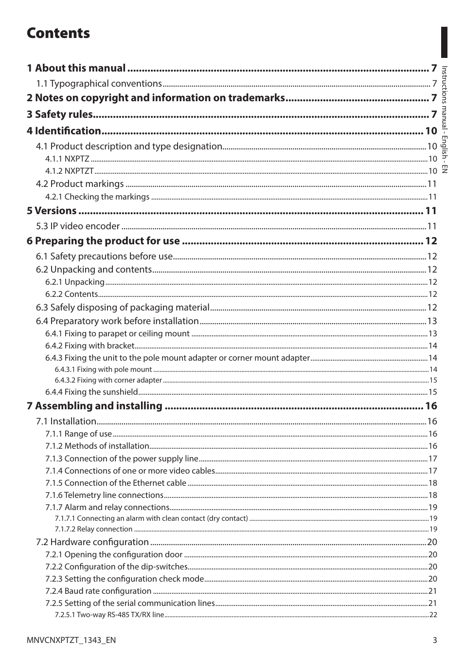 Videotec NXPTZT User Manual | Page 3 / 76