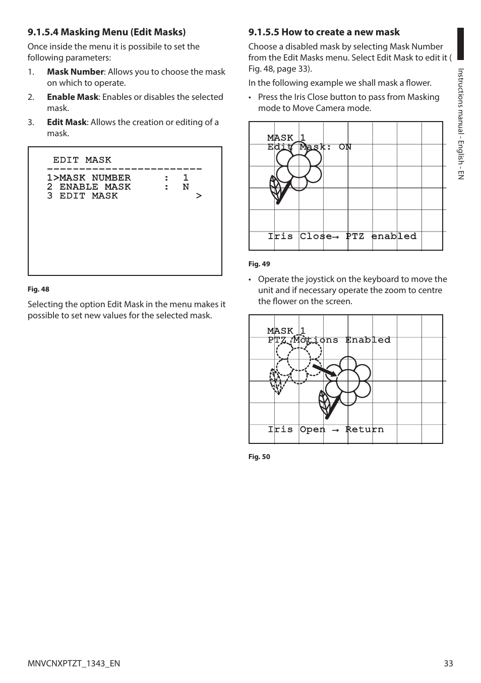 4 masking menu (edit masks), 5 how to create a new mask | Videotec NXPTZT User Manual | Page 33 / 76