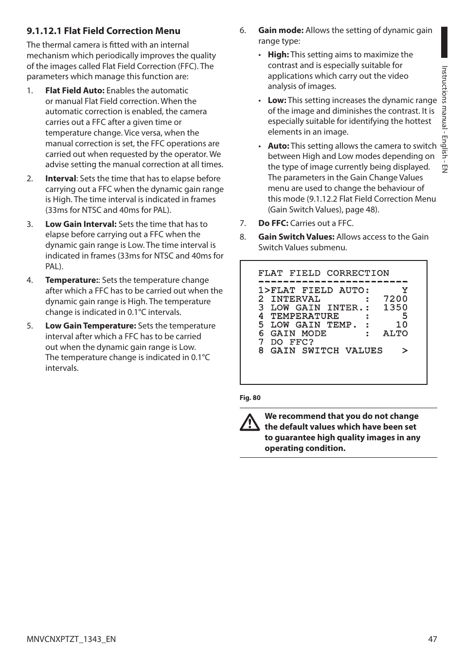1 flat field correction menu | Videotec NXPTZT User Manual | Page 47 / 76