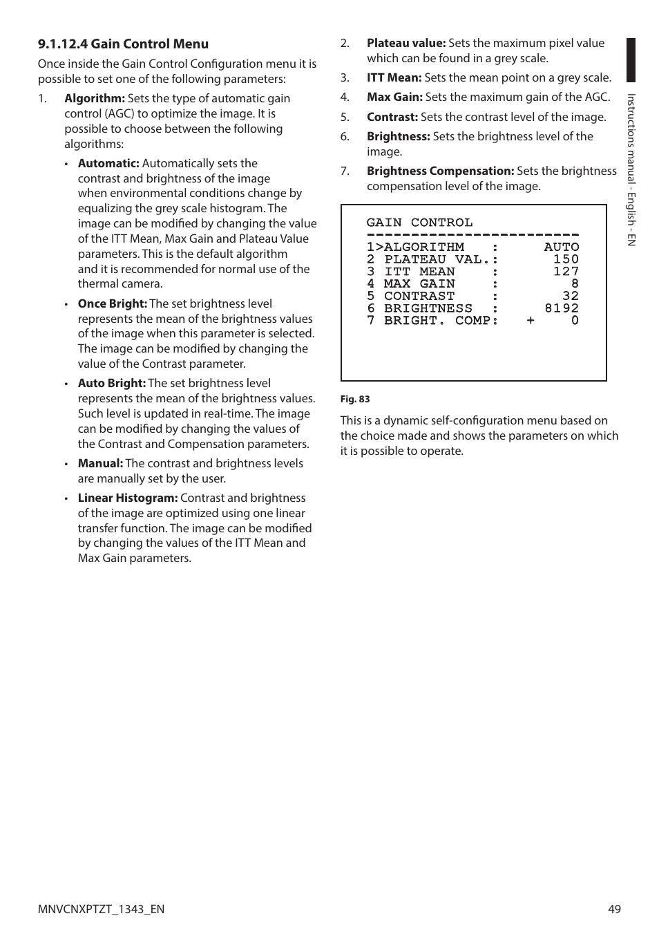 4 gain control menu | Videotec NXPTZT User Manual | Page 49 / 76