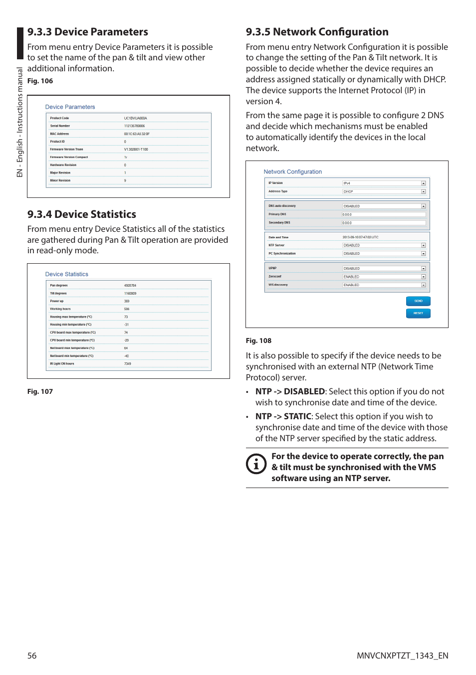 3 device parameters, 4 device statistics, 5 network configuration | Videotec NXPTZT User Manual | Page 56 / 76