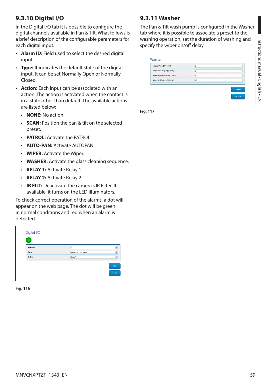 10 digital i/o, 11 washer, 10 digital i/o 9.3.11 washer | Videotec NXPTZT User Manual | Page 59 / 76