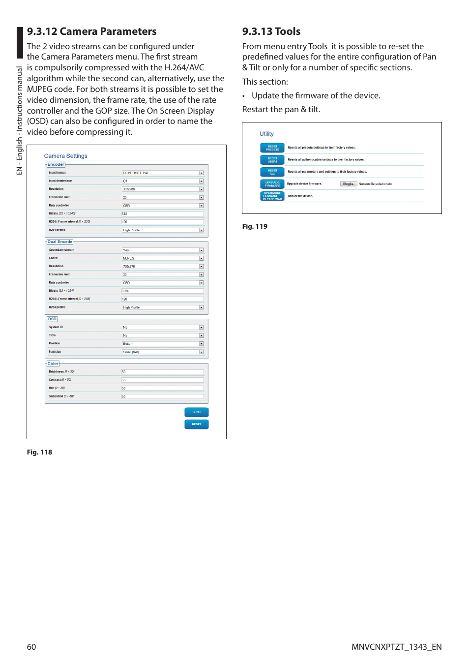 12 camera parameters, 13 tools, 12 camera parameters 9.3.13 tools | Videotec NXPTZT User Manual | Page 60 / 76