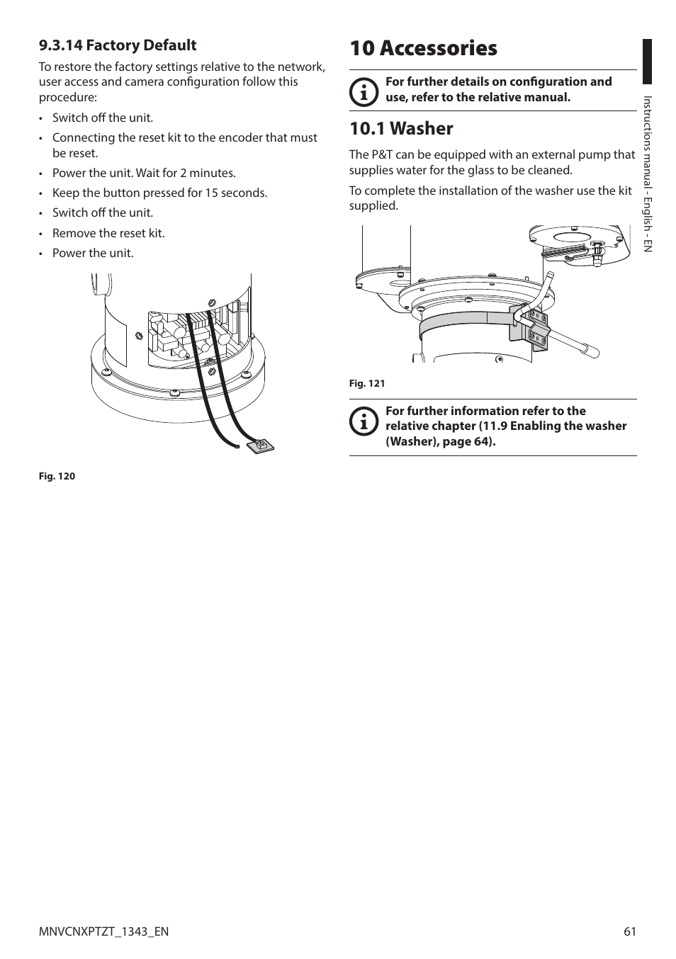 14 factory default, 10 accessories, 1 washer | Videotec NXPTZT User Manual | Page 61 / 76