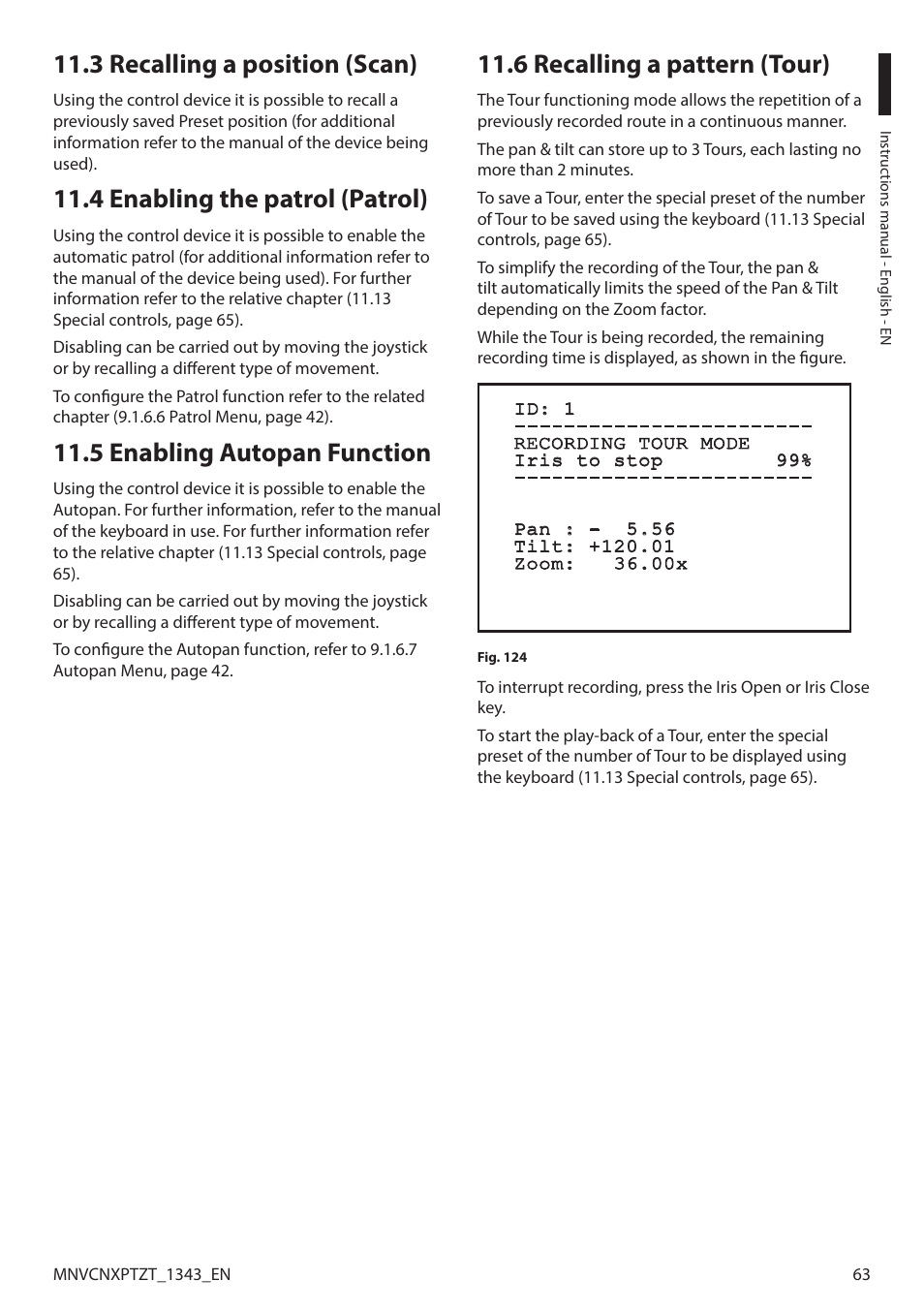 3 recalling a position (scan), 4 enabling the patrol (patrol), 5 enabling autopan function | 6 recalling a pattern (tour) | Videotec NXPTZT User Manual | Page 63 / 76