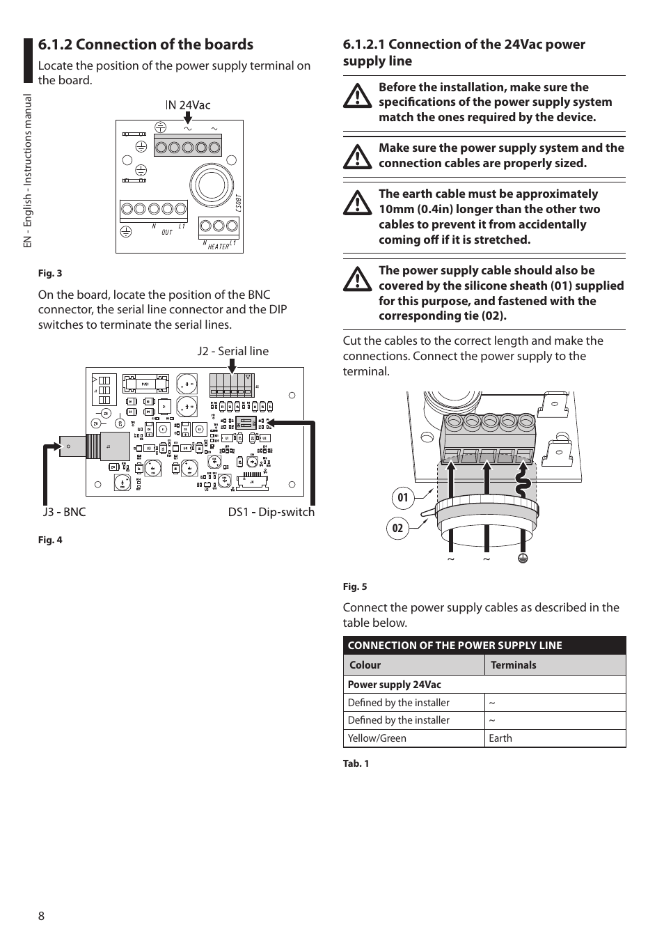 2 connection of the boards, 1 connection of the 24vac power supply line | Videotec NTC User Manual | Page 10 / 68