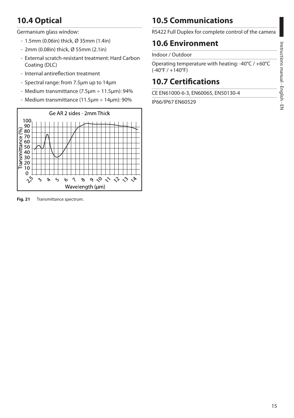 4 optical, 5 communications, 6 environment | 7 certifications | Videotec NTC User Manual | Page 17 / 68