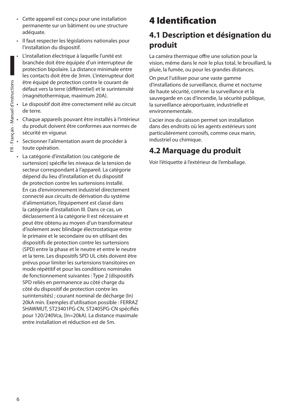 4 identification, 1 description et désignation du produit, 2 marquage du produit | Videotec NTC User Manual | Page 40 / 68