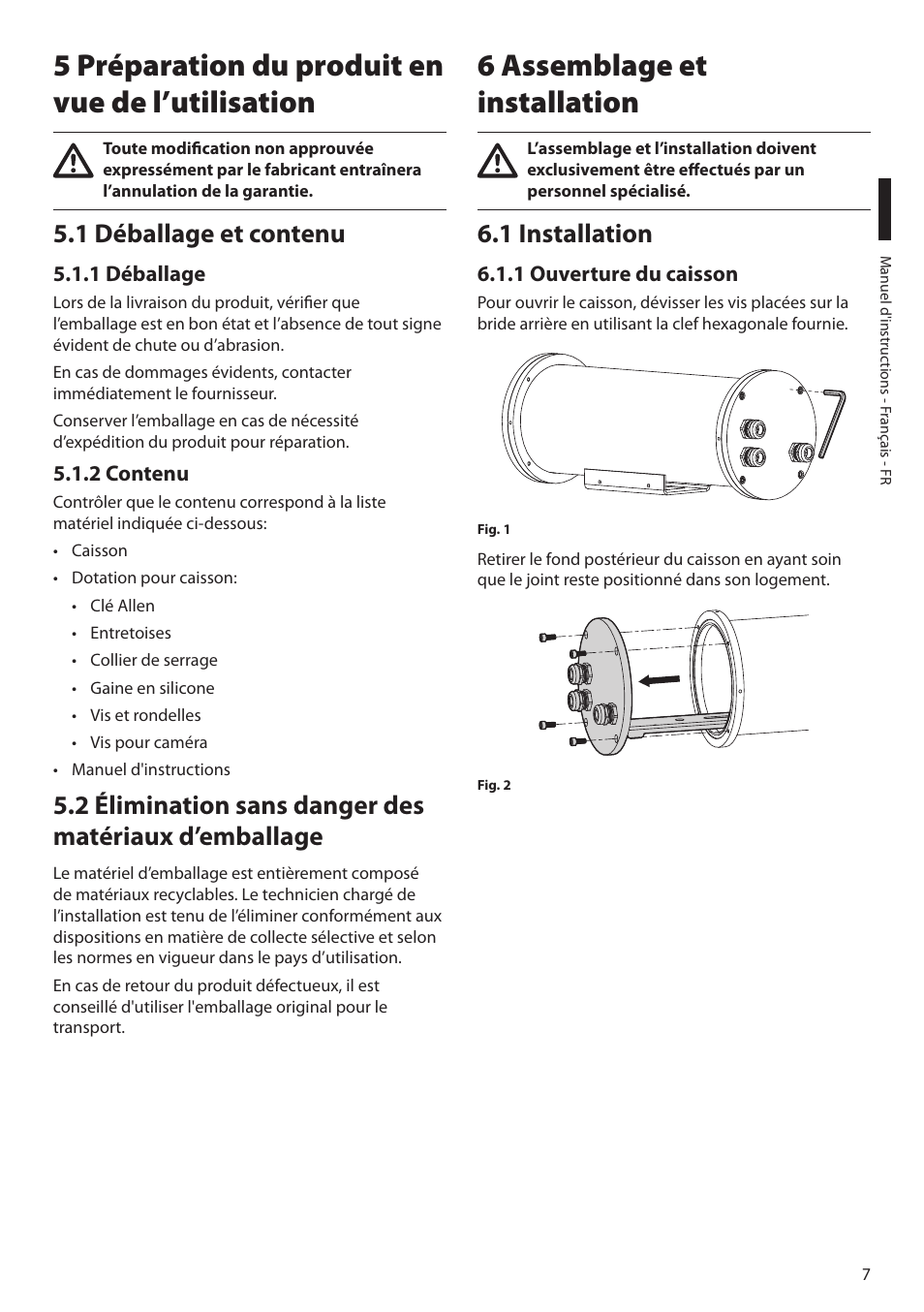 5 préparation du produit en vue de l’utilisation, 1 déballage et contenu, 1 déballage | 2 contenu, 6 assemblage et installation, 1 installation, 1 ouverture du caisson, 1 déballage 5.1.2 contenu | Videotec NTC User Manual | Page 41 / 68