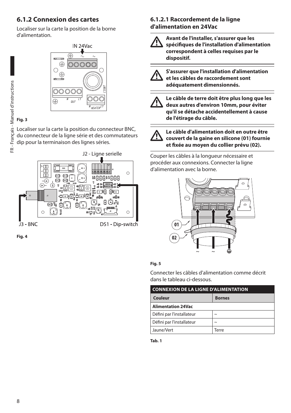 2 connexion des cartes, 1 raccordement de la ligne d'alimentation en 24vac | Videotec NTC User Manual | Page 42 / 68