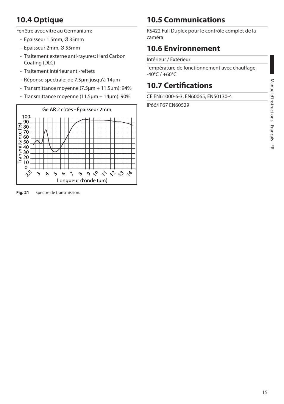 4 optique, 5 communications, 6 environnement | 7 certifications | Videotec NTC User Manual | Page 49 / 68