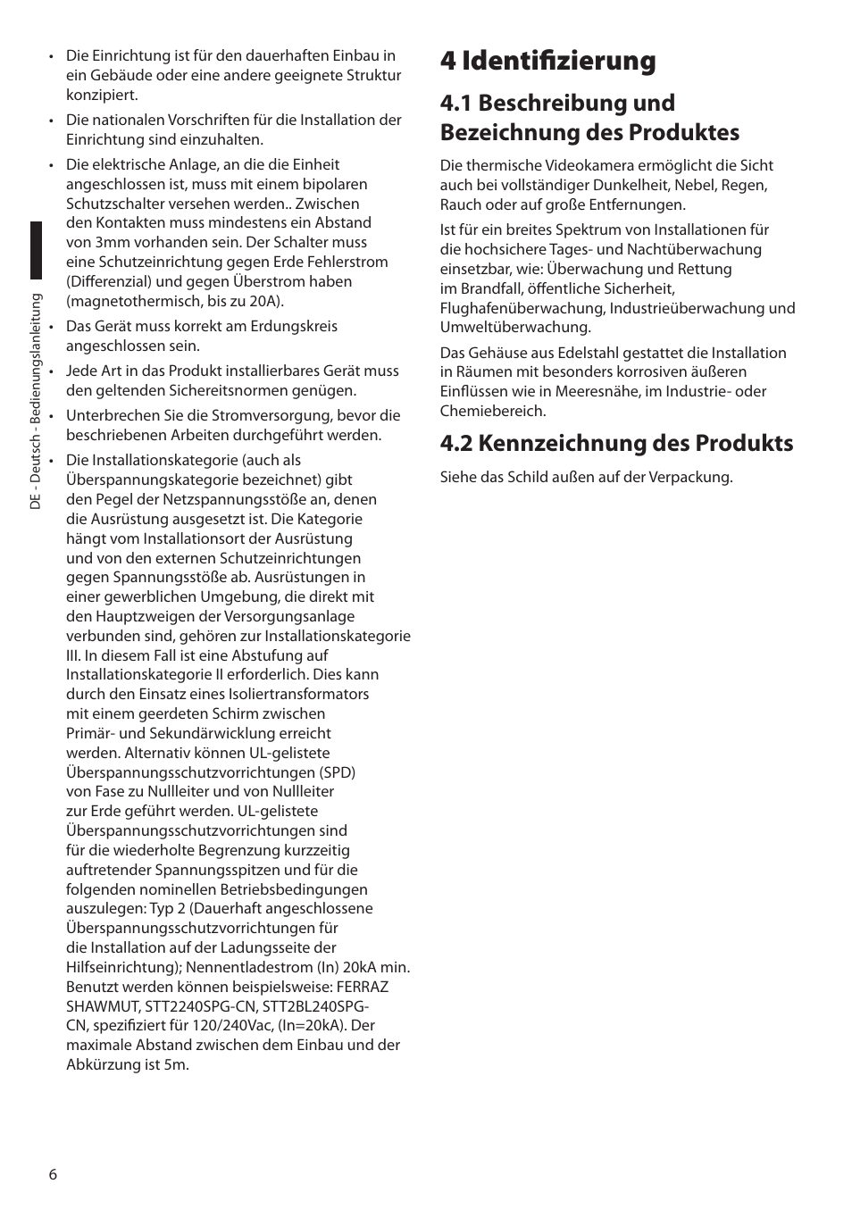 4 identifizierung, 1 beschreibung und bezeichnung des produktes, 2 kennzeichnung des produkts | Videotec NTC User Manual | Page 56 / 68