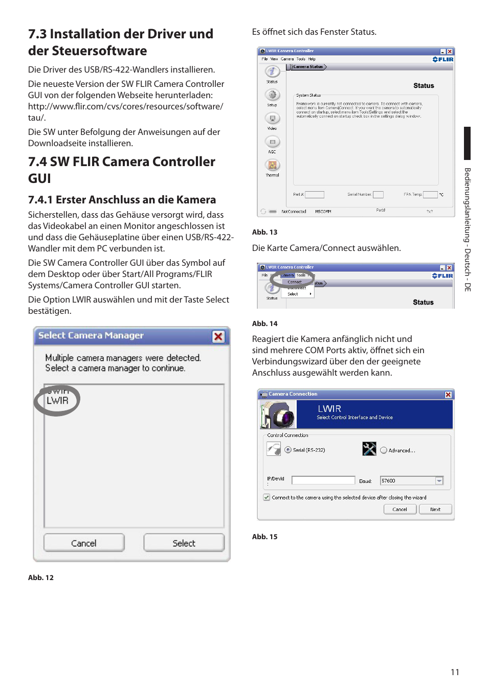 3 installation der driver und der steuersoftware, 4 sw flir camera controller gui, 1 erster anschluss an die kamera | Videotec NTC User Manual | Page 61 / 68