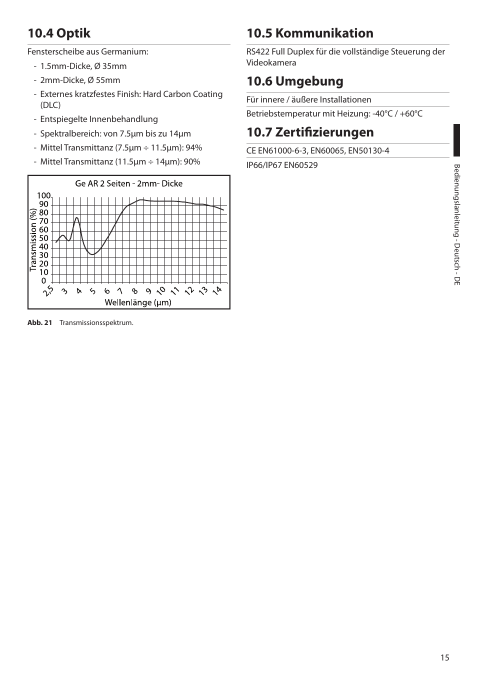 4 optik, 5 kommunikation, 6 umgebung | 7 zertifizierungen | Videotec NTC User Manual | Page 65 / 68