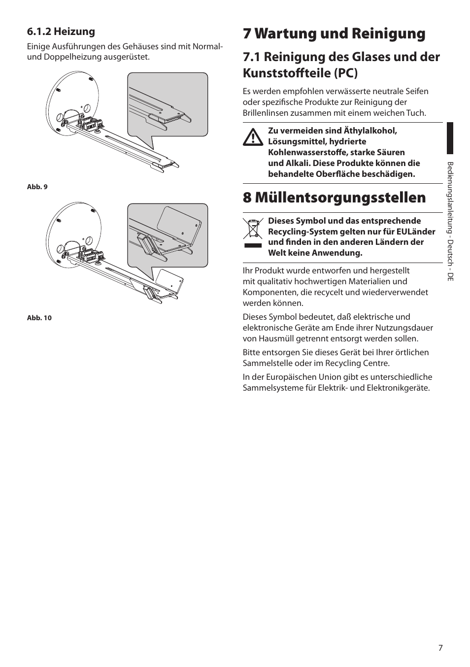 2 heizung, 7 wartung und reinigung, 8 müllentsorgungsstellen | Videotec NXM36 User Manual | Page 39 / 44
