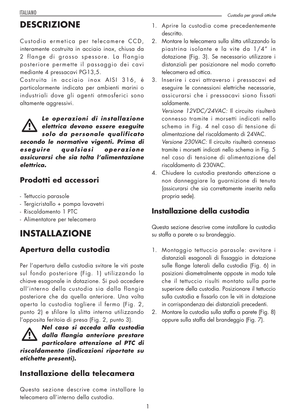 Descrizione, Installazione | Videotec NXL User Manual | Page 3 / 16