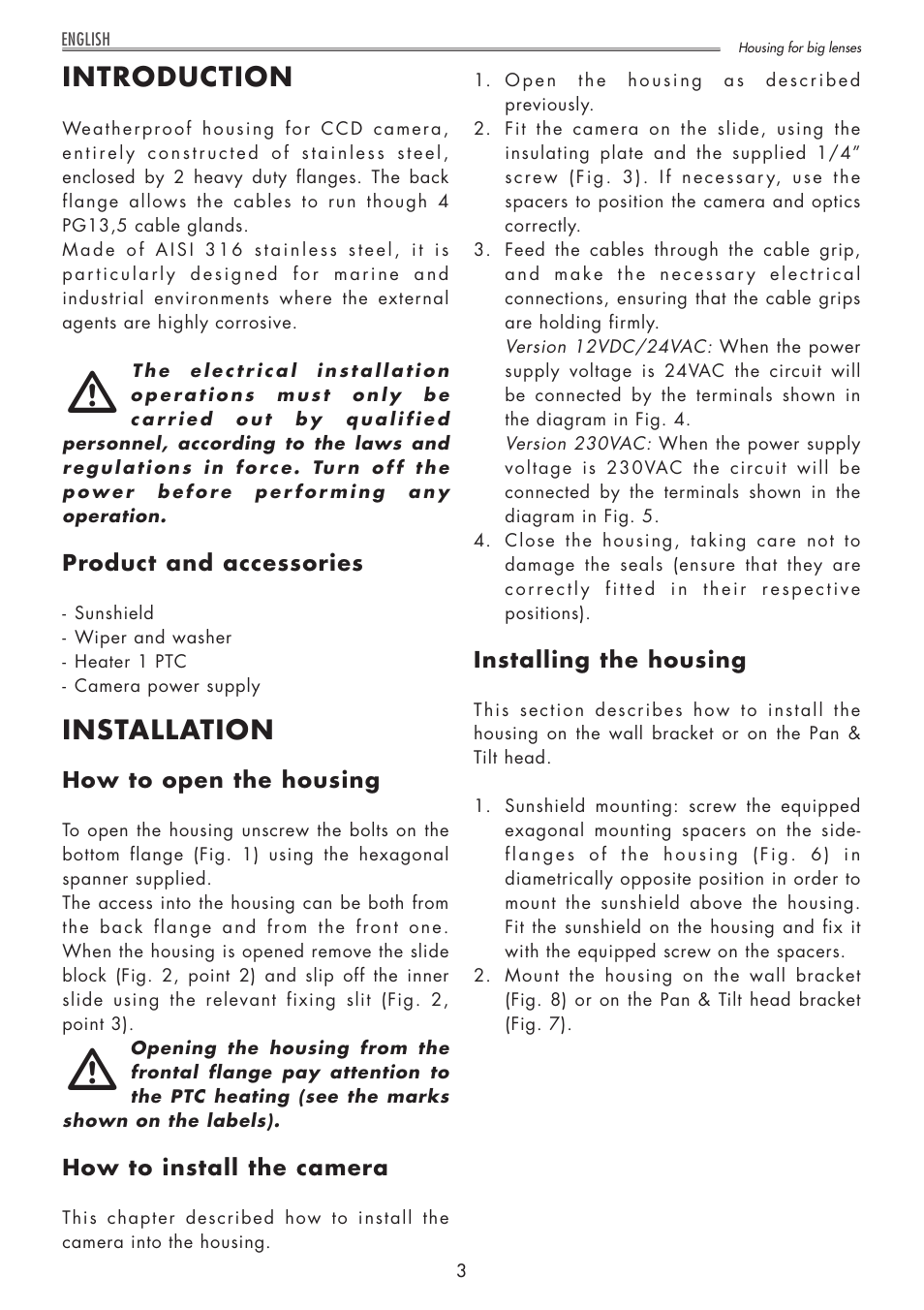 Introduction, Installation | Videotec NXL User Manual | Page 5 / 16