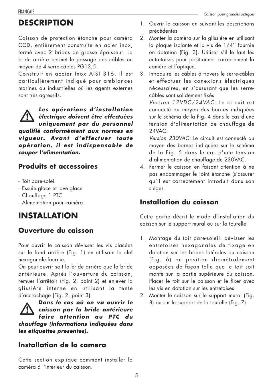 Description, Installation | Videotec NXL User Manual | Page 7 / 16