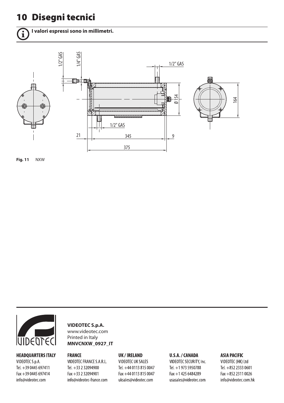 10 disegni tecnici | Videotec NXW User Manual | Page 22 / 44