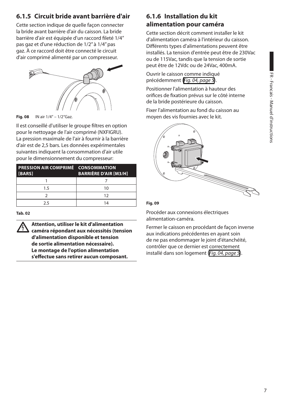 5 circuit bride avant barrière d'air, 6 installation du kit alimentation pour caméra | Videotec NXW User Manual | Page 29 / 44