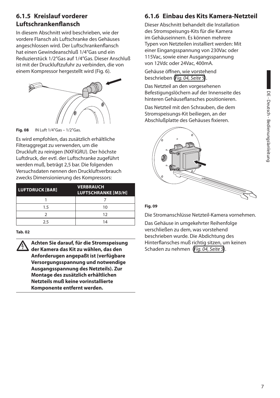 5 kreislauf vorderer luftschrankenflansch, 6 einbau des kits kamera-netzteil | Videotec NXW User Manual | Page 39 / 44