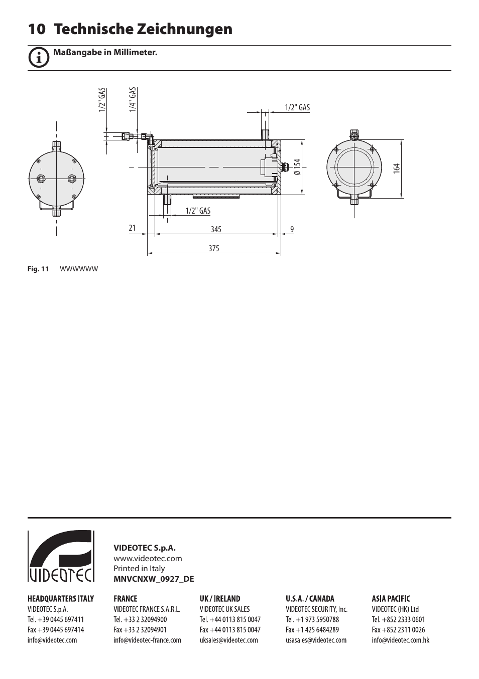 10 technische zeichnungen | Videotec NXW User Manual | Page 42 / 44