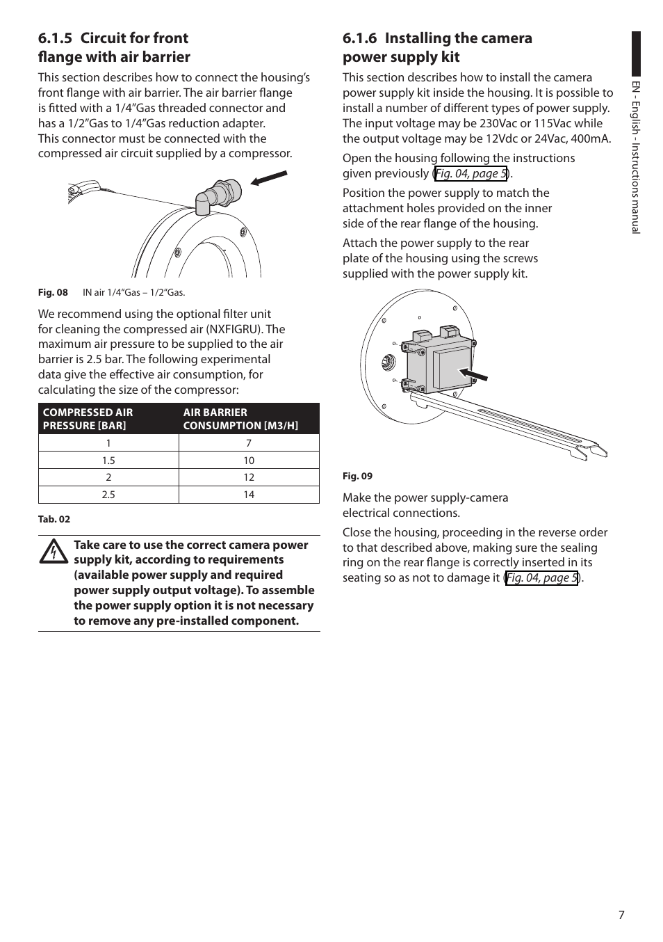 5 circuit for front flange with air barrier, 6 installing the camera power supply kit | Videotec NXW User Manual | Page 9 / 44