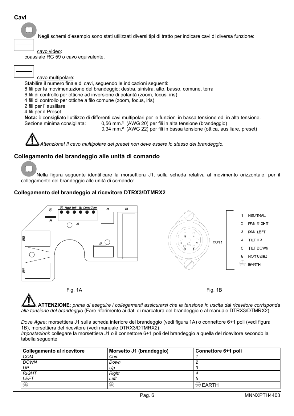 Cavi, Collegamento del brandeggio alle unità di comando | Videotec NXPTH User Manual | Page 10 / 42