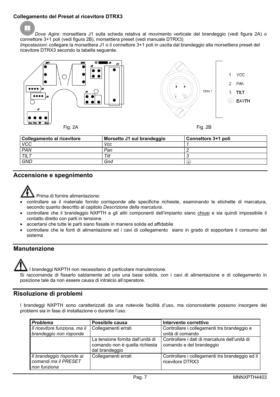 Accensione e spegnimento, Manutenzione, Risoluzione di problemi | Videotec NXPTH User Manual | Page 11 / 42