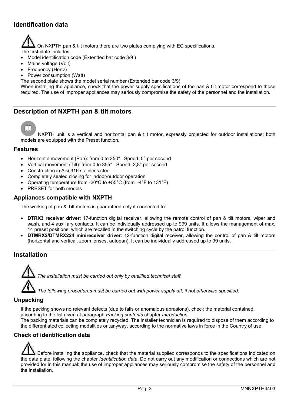 Videotec NXPTH User Manual | Page 17 / 42
