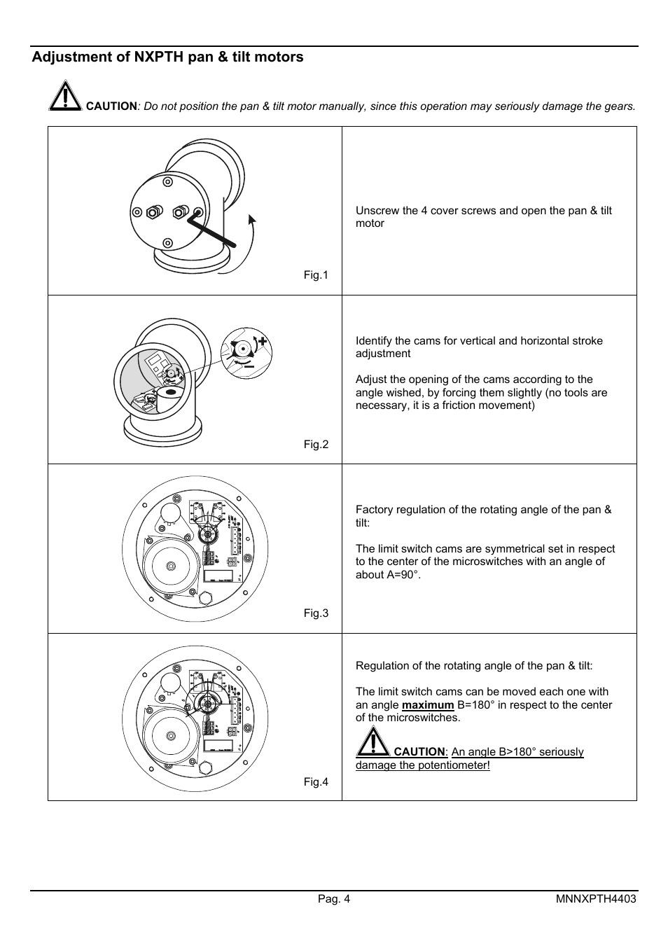 Adjustment of nxpth pan & tilt motors | Videotec NXPTH User Manual | Page 18 / 42