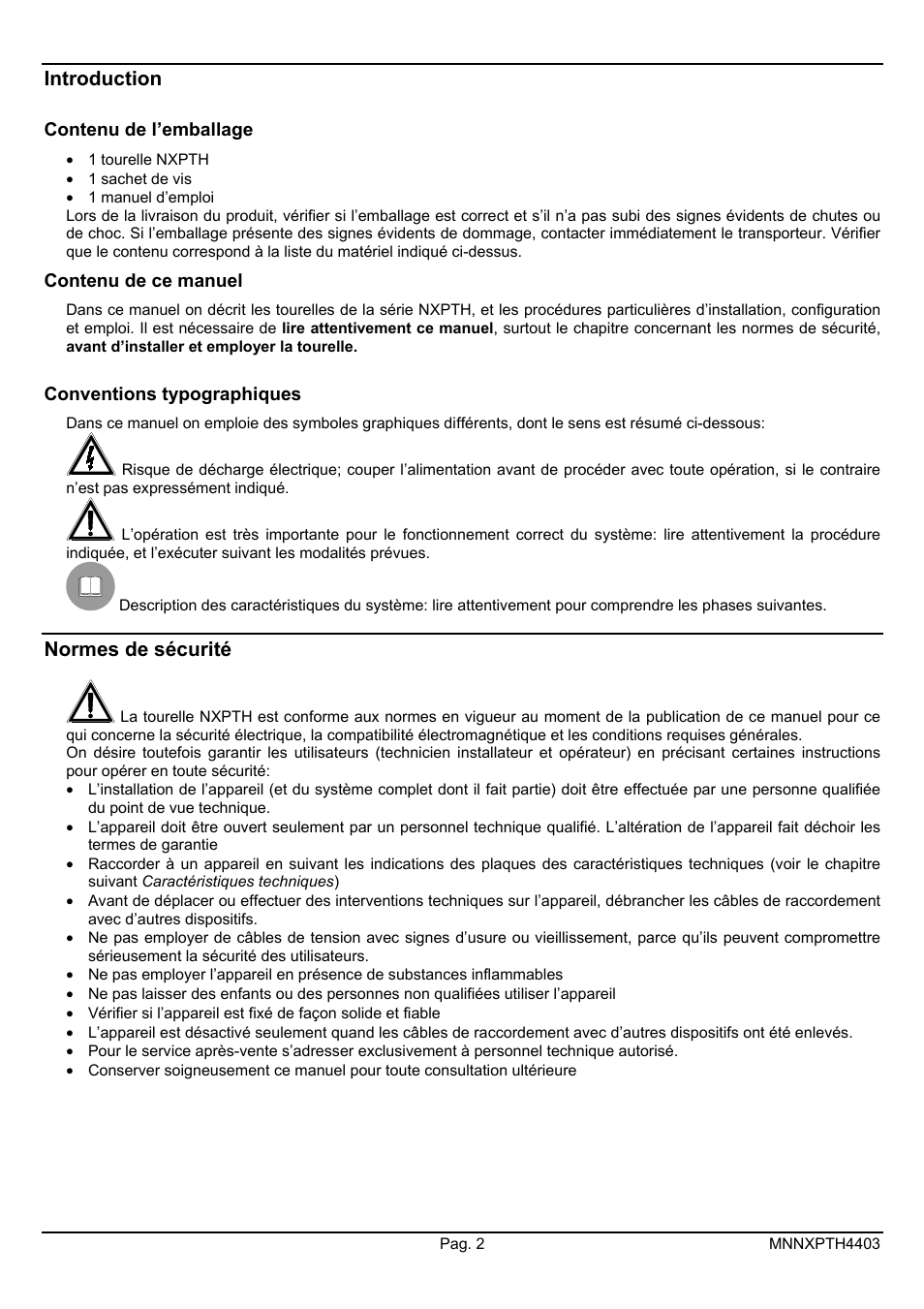 Introduction, Normes de sécurité | Videotec NXPTH User Manual | Page 26 / 42