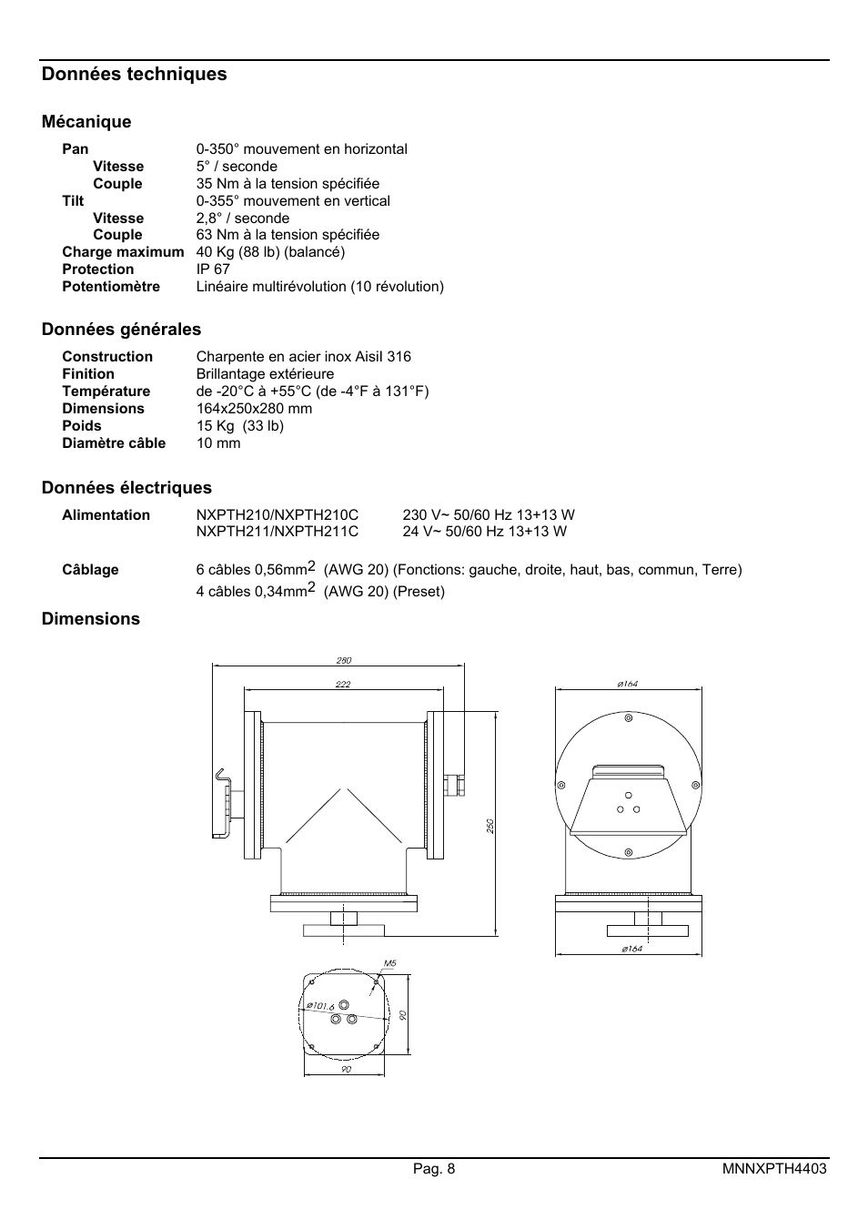 Données techniques | Videotec NXPTH User Manual | Page 32 / 42