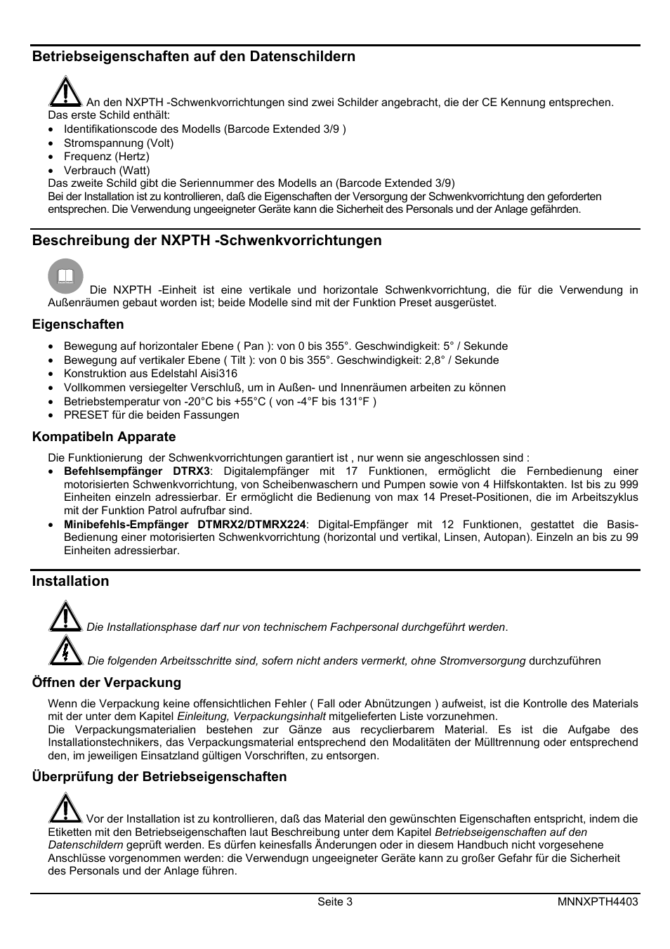 Videotec NXPTH User Manual | Page 37 / 42
