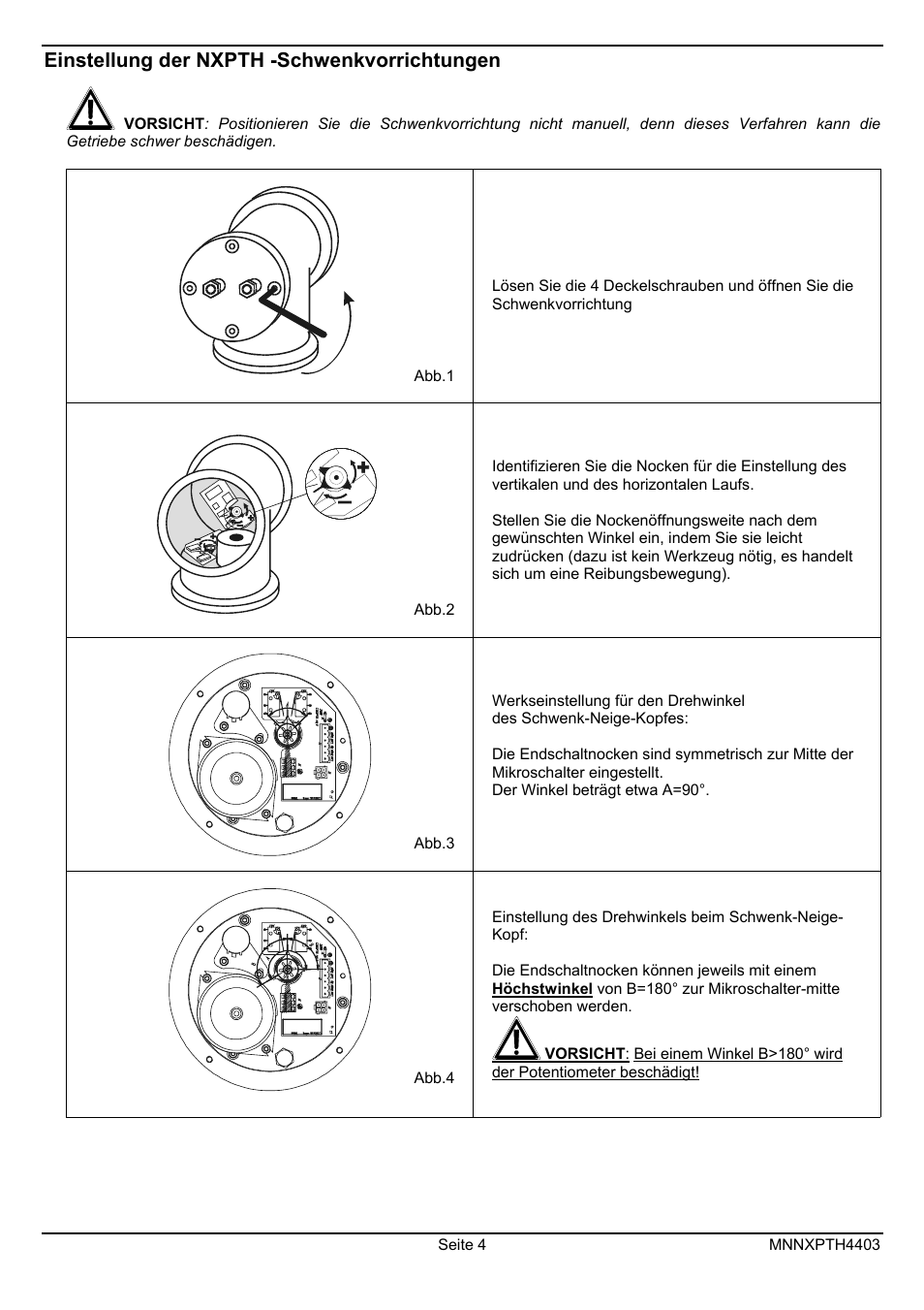 Einstellung der nxpth -schwenkvorrichtungen | Videotec NXPTH User Manual | Page 38 / 42