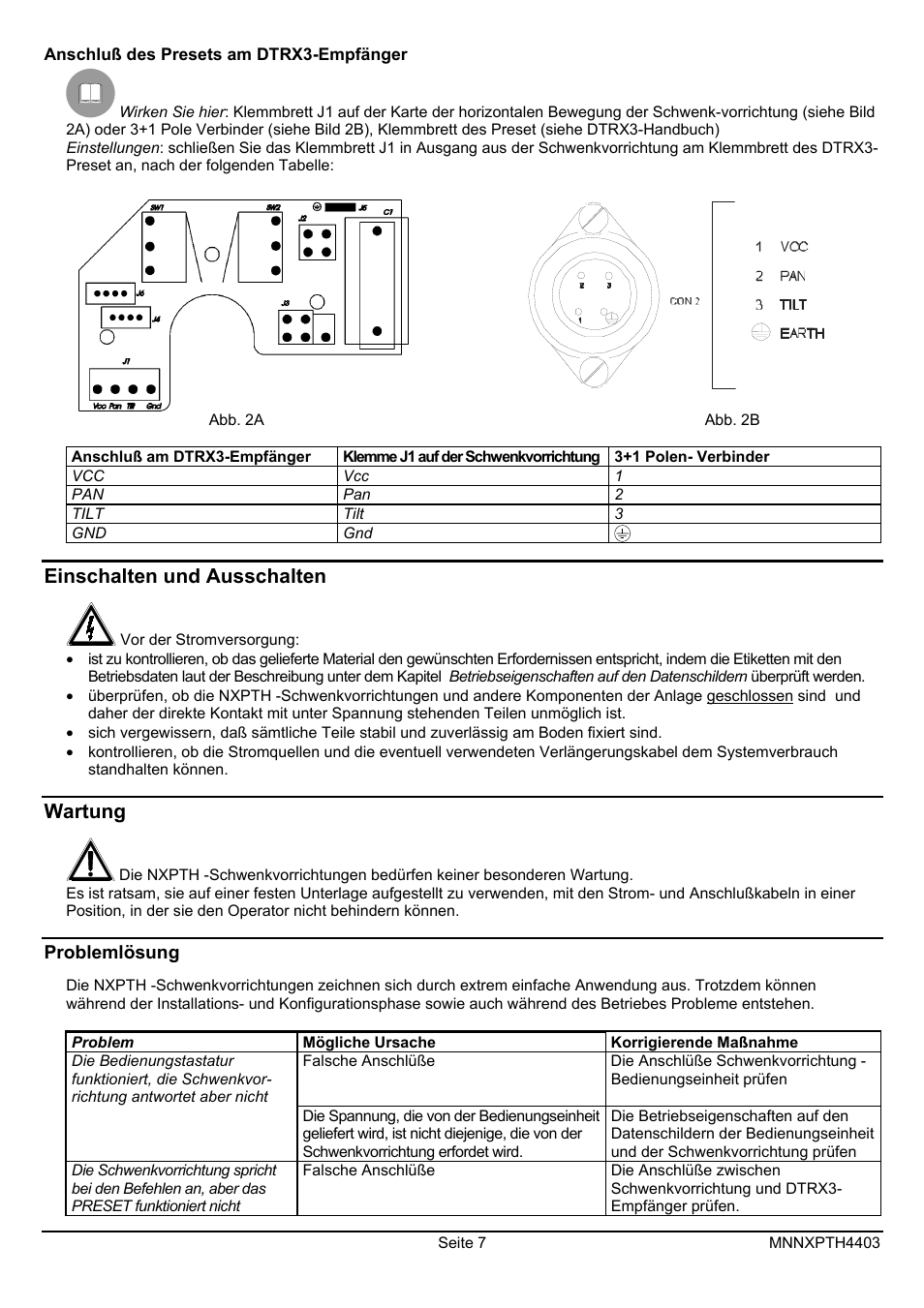 Einschalten und ausschalten, Wartung | Videotec NXPTH User Manual | Page 41 / 42
