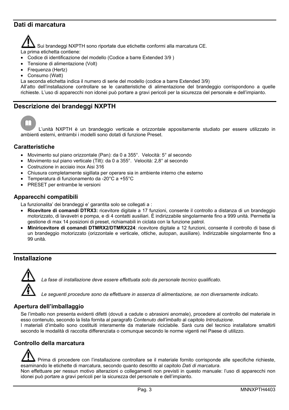 Videotec NXPTH User Manual | Page 7 / 42
