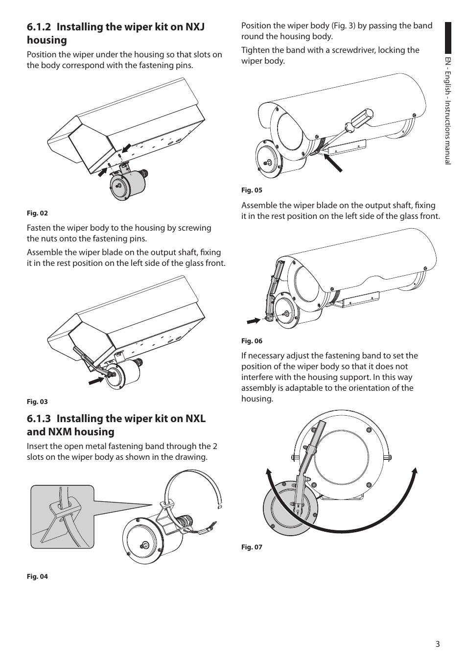 2 installing the wiper kit on nxj housing, 3 installing the wiper kit on nxl and nxm housing | Videotec VIPNX User Manual | Page 5 / 24