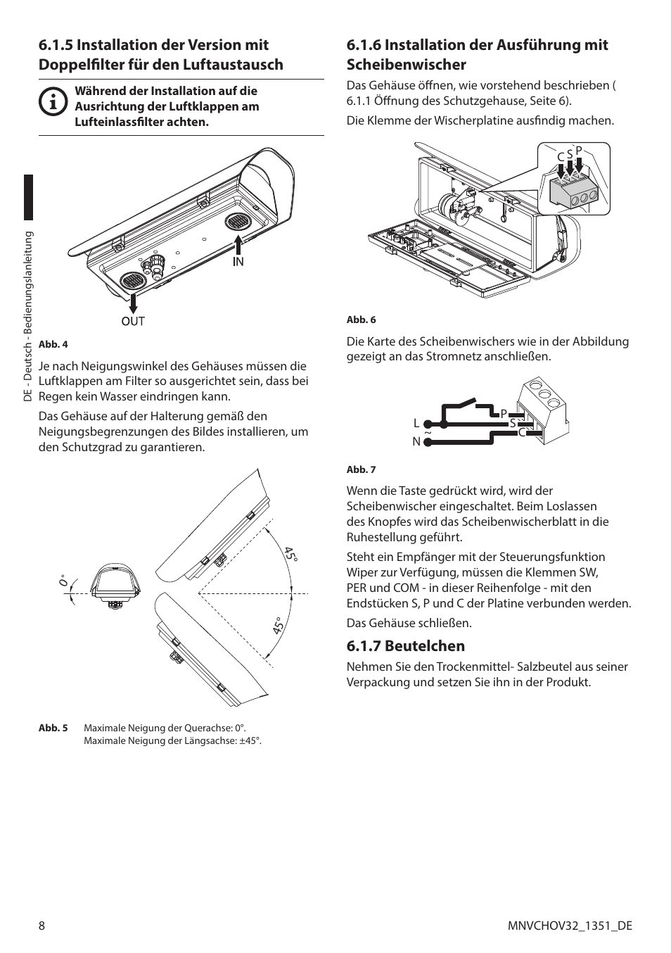 6 installation der ausführung mit scheibenwischer, 7 beutelchen | Videotec HOV User Manual | Page 52 / 60