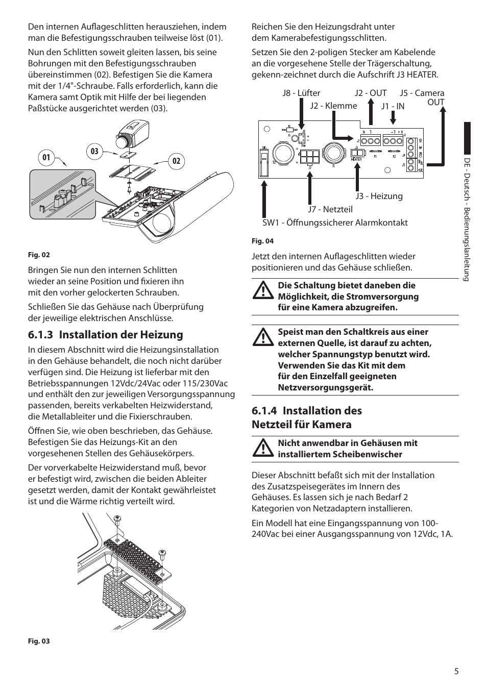 3 installation der heizung, 4 installation des netzteil für kamera | Videotec HTV User Manual | Page 31 / 36