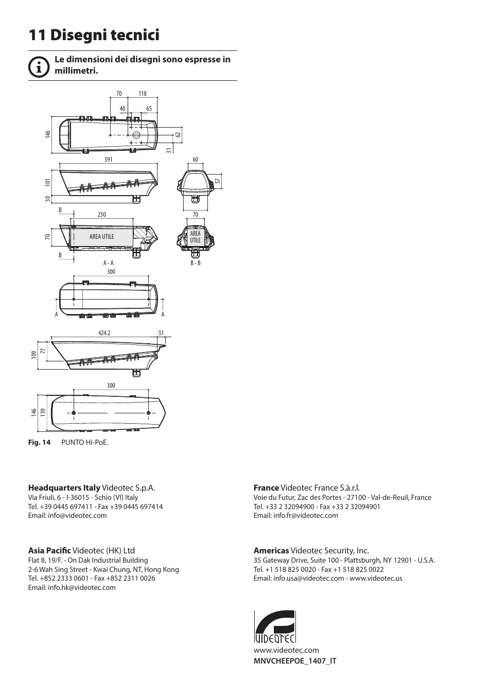 11 disegni tecnici | Videotec PUNTO HI-PoE User Manual | Page 22 / 44