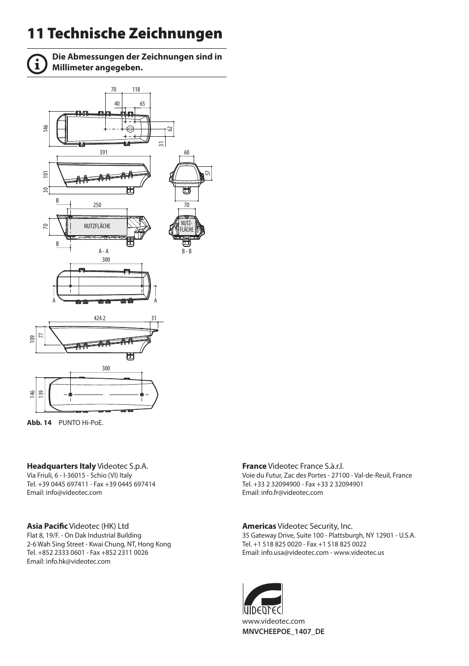11 technische zeichnungen | Videotec PUNTO HI-PoE User Manual | Page 42 / 44