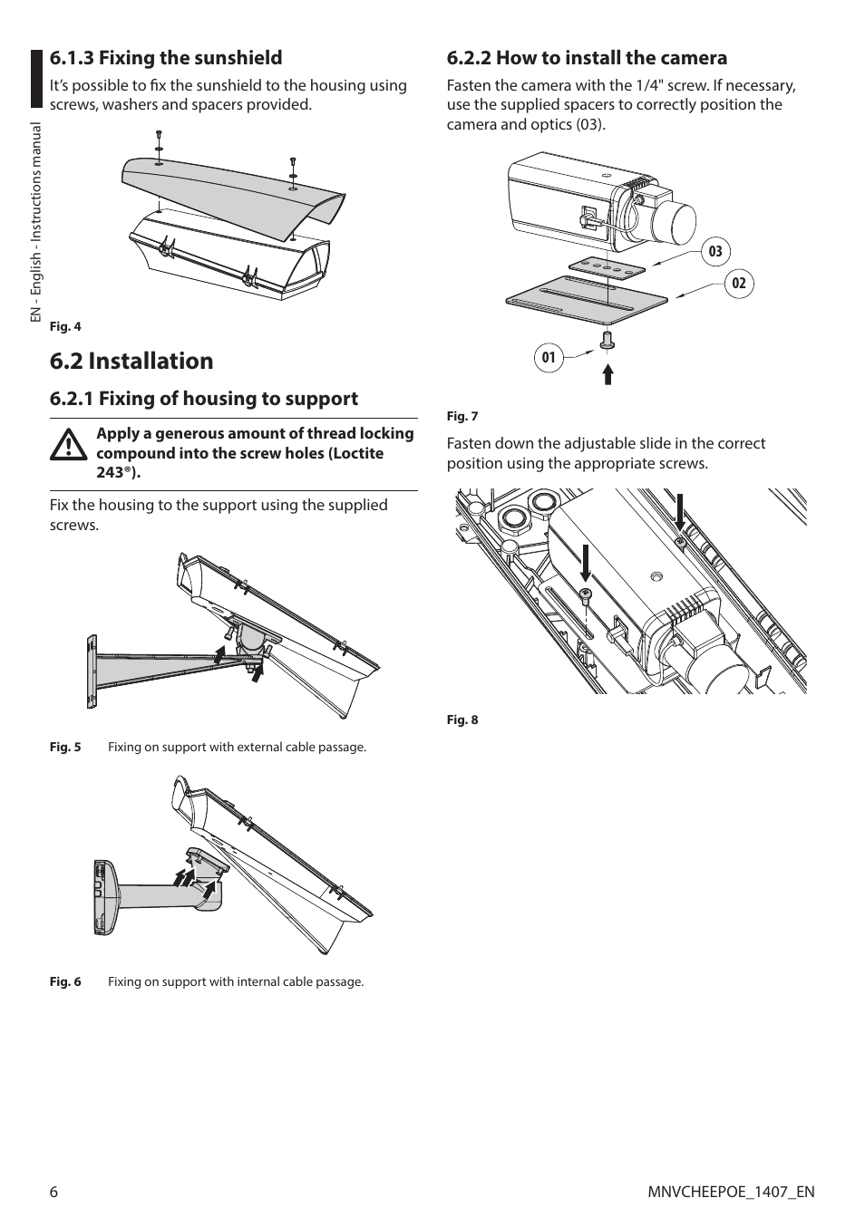 3 fixing the sunshield, 2 installation, 1 fixing of housing to support | 2 how to install the camera | Videotec PUNTO HI-PoE User Manual | Page 8 / 44