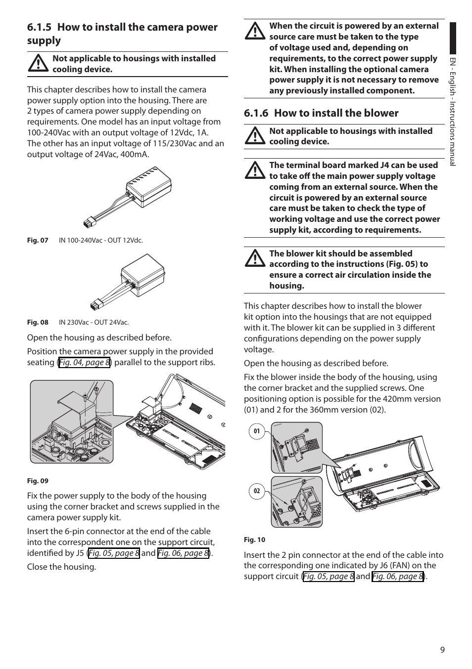 5 how to install the camera power supply, 6 how to install the blower | Videotec VERSO POLAR User Manual | Page 11 / 60