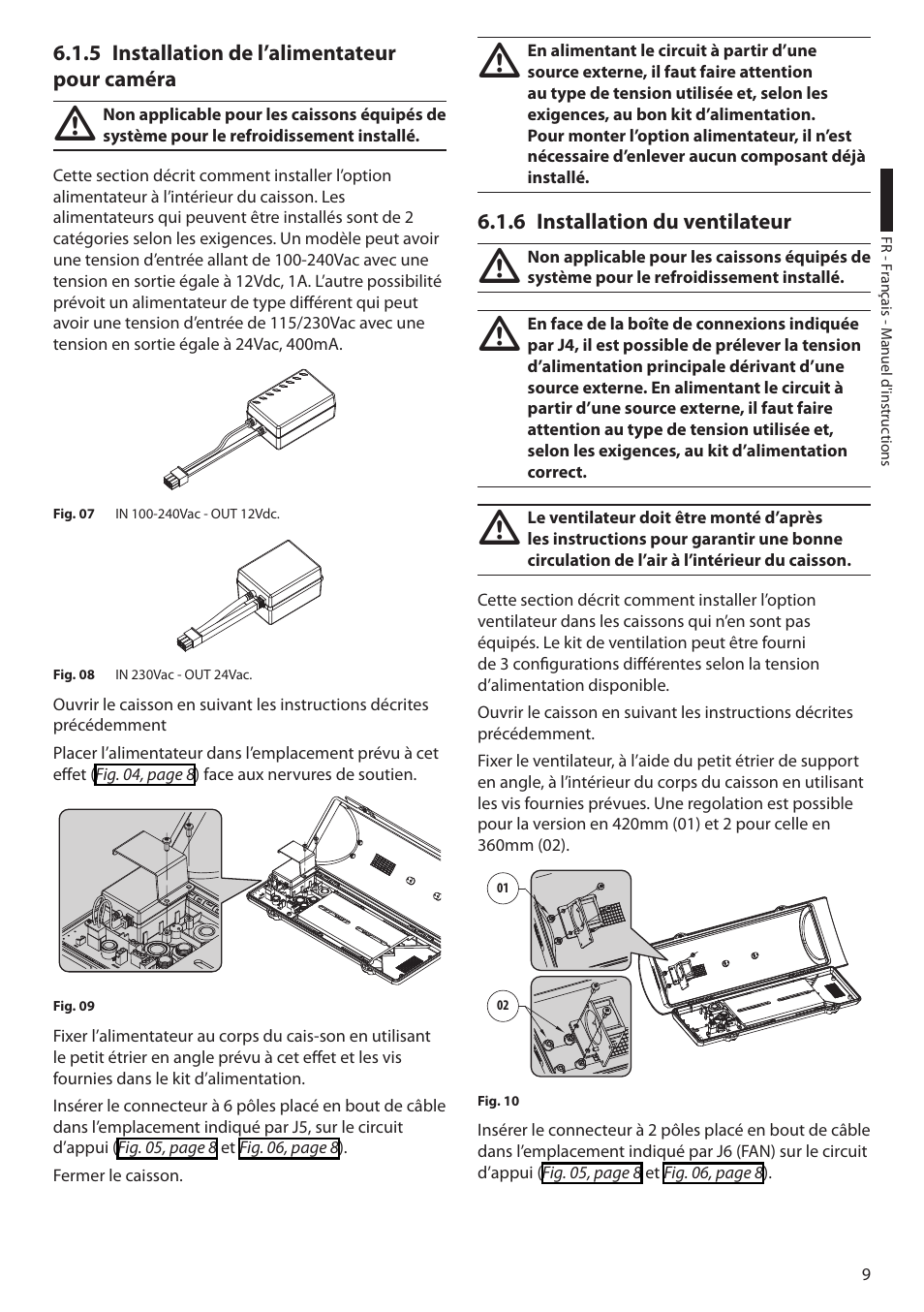 5 installation de l’alimentateur pour caméra, 6 installation du ventilateur | Videotec VERSO POLAR User Manual | Page 39 / 60