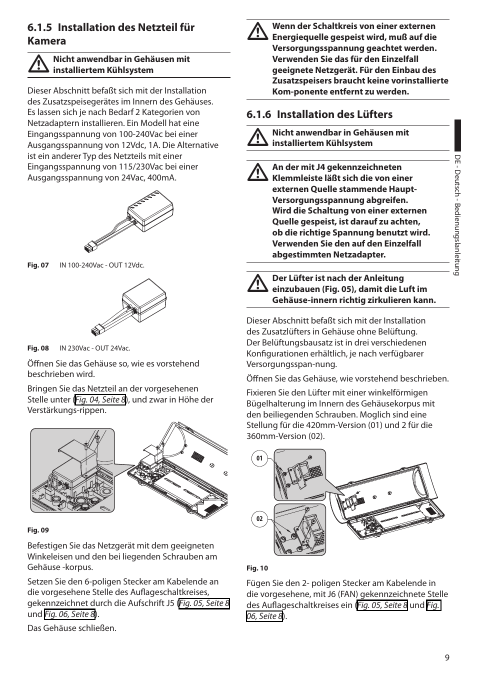 5 installation des netzteil für kamera, 6 installation des lüfters | Videotec VERSO POLAR User Manual | Page 53 / 60